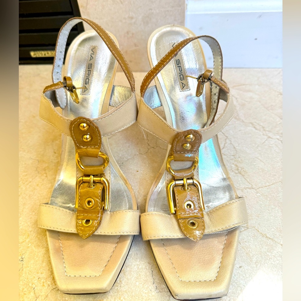 Via Spiga fancy heels sandals buckle details sz 40